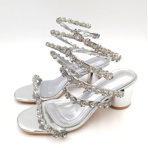 Azalea Wang Emiliano Rhinestone Ankle Wrap Strappy Sandals Women's Size US6 EU37 - Picture 1 of 12